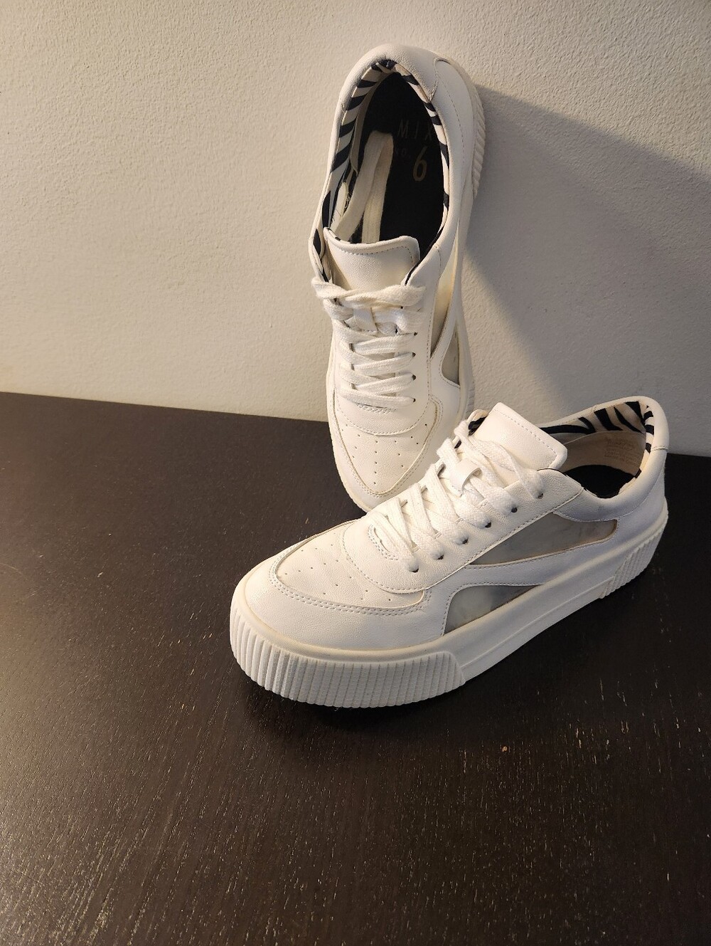 Mix No. 6, White Platform Sneakers with Clear Lining